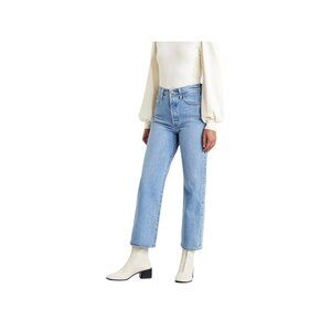 Levis Premium Ribcage Button Fly Straight Jeans Womens 2 High Rise Light Blue De